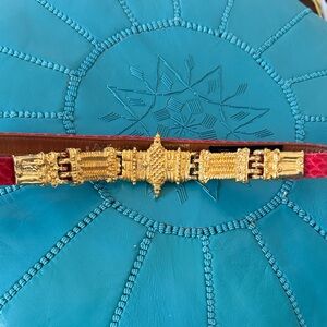 Genuine Snakeskin Belt with Teal Embroidery